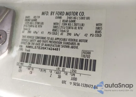 2019 Ford Transit Connect Xl from USA, damaged, VIN NM0LS7E26K1424481